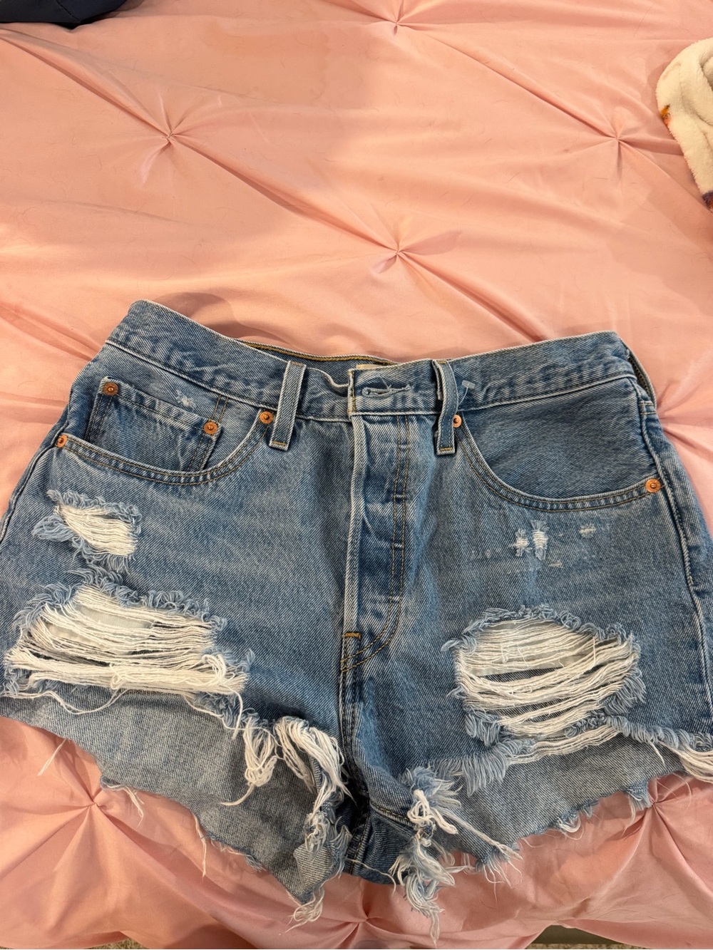 Levi's Light Blue Distressed Denim Shorts